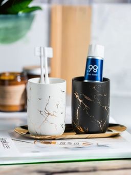 UMAI - Ceramic Toothbrush Holder - White & Black (Pack of 2)