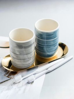 UMAI - Ceramic Toothbrush Holder - Blue & Black (Pack of 2)