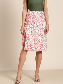 Marie Claire - Women Casual White Printed Knee Length Skirt