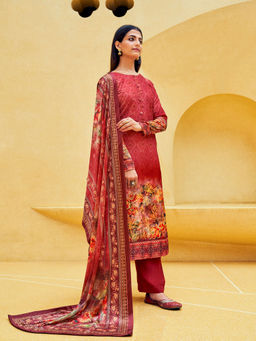 Odette - Red Velvet Semi-Stitched Palazzo Suit (Set of 3)