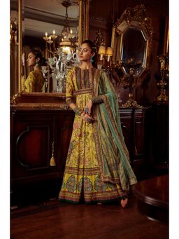 KALISTA - Bageecha Yellow Peacock Anarkali Set (Set of 2)