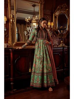 KALISTA - Bageecha Sea Green Peacock Anarkali Set (Set of 2)