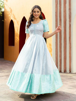 Vinya - Blue Tissue Fit And Flare Dress