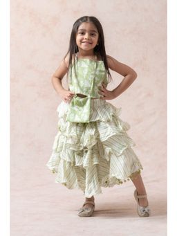 THETAA - Printed Green Crop Top Skirt With Purse And Tiers