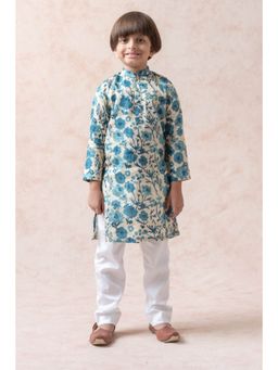 THETAA - Tussar Silk White Kurta With Pyjama