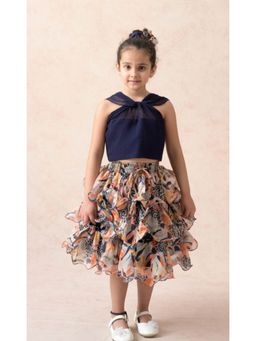 THETAA - Knot Navy Blue Top Skirt With Hairband And Purse