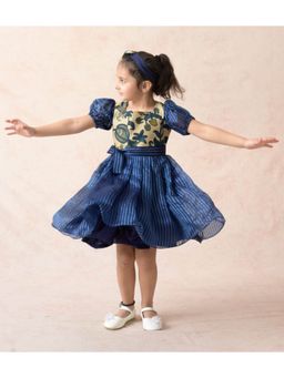 THETAA - Pure Chanderi Silk Blue Midi Dress With Hairband