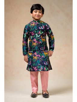 THETAA - Bandi Navy Blue Kurta With Pyjama And Jacket