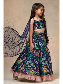 THETAA - Navy Blue Lehenga With Blouse And Dupatta