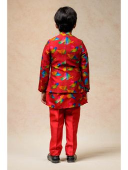THETAA - Indo Western Red Sherwani With Kurta And Pyjama