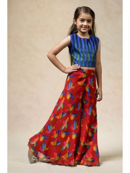 THETAA - Flared Red Sharara With Top And Dupatta