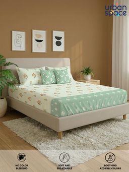 Urban Space - Cotton Double Bedsheet, 2 Pillow Covers & 2 Cushion Covers, Sage