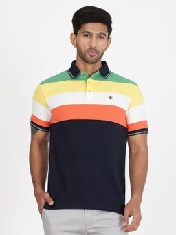 JadeBlue - Men's Multicolor Striped Cotton Slim Fit Polo T-Shirt