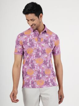 JadeBlue - Men's Slim Fit Printed Pink Polo T-Shirt