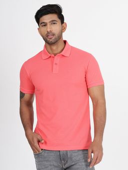 Greenfibre - Men's Pink Cotton Blend Slim Fit Polo T-Shirt