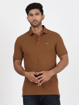 JadeBlue - Men's Brown Slim Fit Cotton Polo T-Shirt