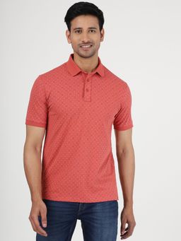 JadeBlue - Men's Slim Fit Printed Red Polo T-Shirt