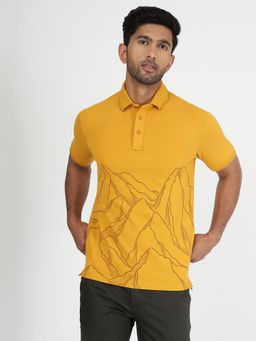 JadeBlue - Men's Mustard Yellow Slim Fit Cotton Polo Tee