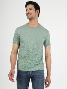 JadeBlue - Men's Green Slim Fit Printed Cotton T-Shirt