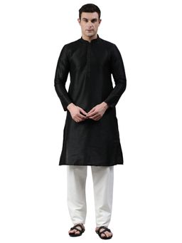 Manthan - Black Woven Design Dupion Art Silk Knee Length Kurta