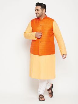 Vastramay - Men Orange Cotton Blend Jacket Kurta Churidar