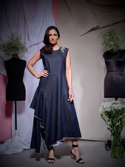 Echke - Blue Shimmer Denim Midi Dress