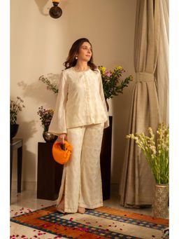 House of Inari - Poppy Off White Embroidered Indo Western Co-Ord Set