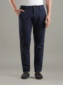 Tommy Hilfiger - Navy Blue Slim Fit Solid Mid Rise Trouser