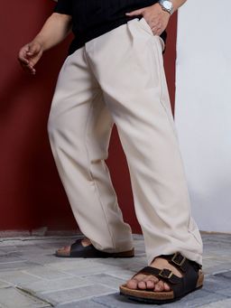 Instafab Plus - Men Saltbox Beige Straight Pleated Trouser