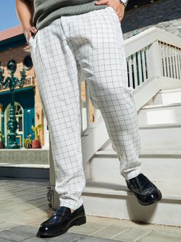 Instafab Plus - Men White Graph Tailored Trouser