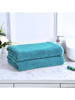 Black Gold - Bath Towels 400 Gsm Lightweight Ultra-Soft Plain Green Blue (Pack Of 2)