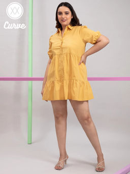 Twenty Dresses by Nykaa Fashion - Curve Yellow Solid Collared Mini Dress