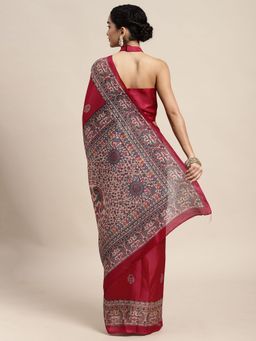 Sareemall - Khadi Silk Pink Printed Celebrity Saree With Unstitched Blouse