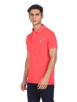 U.S. POLO ASSN. - Men Red Ribbed Collar Solid Polo T-shirt