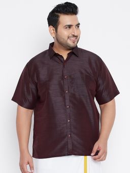 Vastramay - Men Wine Silk Blend Ethnic Shirt