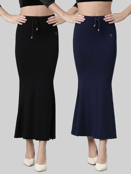 TWIN BIRDS - Women Solid Side Slit High Rise Stretchable Viscose Saree Skirts (Pack of 2)