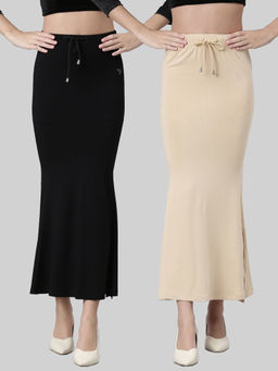 TWIN BIRDS - Women Solid Side Slit High Rise Stretchable Viscose Saree Skirts (Pack of 2)