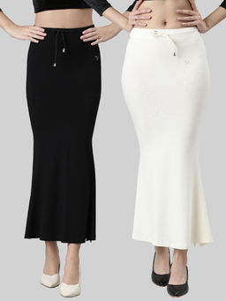 TWIN BIRDS - Women Solid Side Slit High Rise Stretchable Viscose Saree Skirts (Pack of 2)