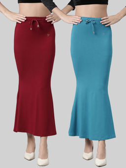 TWIN BIRDS - Women Solid Side Slit High Rise Stretchable Viscose Saree Skirts (Pack of 2)