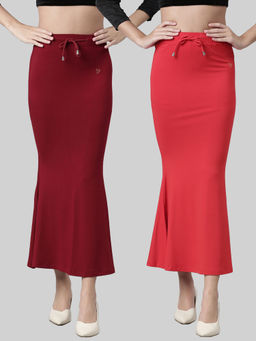 TWIN BIRDS - Women Solid Side Slit High Rise Stretchable Viscose Saree Skirts (Pack of 2)