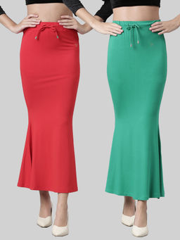 TWIN BIRDS - Women Solid Side Slit High Rise Stretchable Viscose Saree Skirts (Pack of 2)