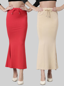 TWIN BIRDS - Women Solid Side Slit High Rise Stretchable Viscose Saree Skirts (Pack of 2)