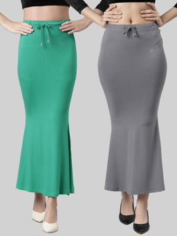 TWIN BIRDS - Women Solid Side Slit High Rise Stretchable Viscose Saree Skirts (Pack of 2)