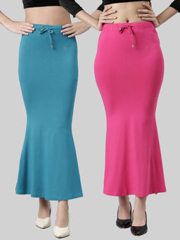 TWIN BIRDS - Women Solid Side Slit High Rise Stretchable Viscose Saree Skirts (Pack of 2)