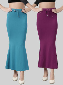 TWIN BIRDS - Women Solid Side Slit High Rise Stretchable Viscose Saree Skirts (Pack of 2)