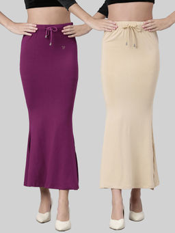 TWIN BIRDS - Women Solid Side Slit High Rise Stretchable Viscose Saree Skirts (Pack of 2)