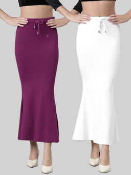 TWIN BIRDS - Women Solid Side Slit High Rise Stretchable Viscose Saree Skirts (Pack of 2)