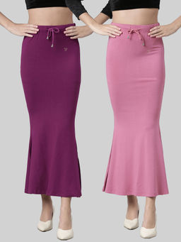 TWIN BIRDS - Women Solid Side Slit High Rise Stretchable Viscose Saree Skirts (Pack of 2)