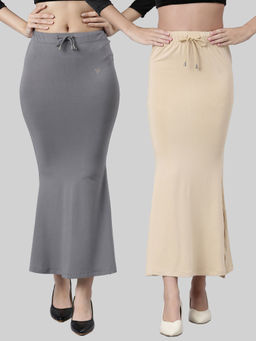 TWIN BIRDS - Women Solid Side Slit High Rise Stretchable Viscose Saree Skirts (Pack of 2)