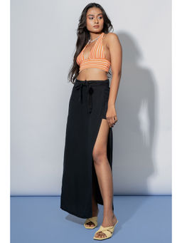FREAKINS - Black Overlap Side Slit Skirt